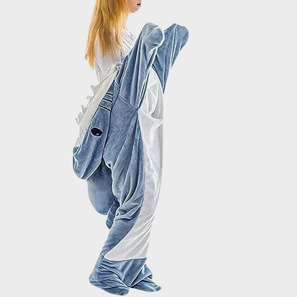 Plush Shark Costume Onesie Pajamas Blanket - Picture 2 of 16